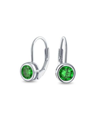 Dainty 0.50CTW Round Bezel Cubic Zirconia CZ Solitaire Dangle Drop Earrings Lever Back Rose Gold Plated .925 Sterling Silver