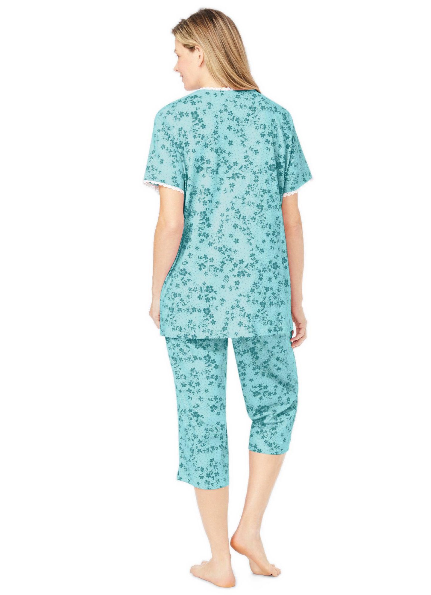 Only Neccessities Женский комплект Only Necessities: пижамы с защипами и капри, больших размеров, цвет: Холодный мятный с принтом — фото 2
