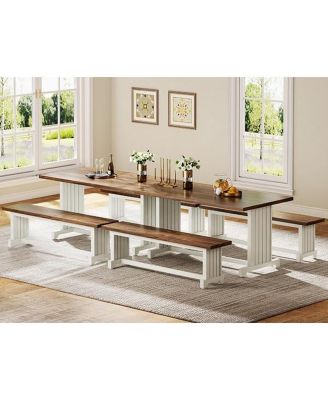 47" Dining Table Set for 4-6, 3-Piece Kitchen Room Table with 2 Benches, Farmhouse Wood Dinner Table for Small Space, Home Kitchen