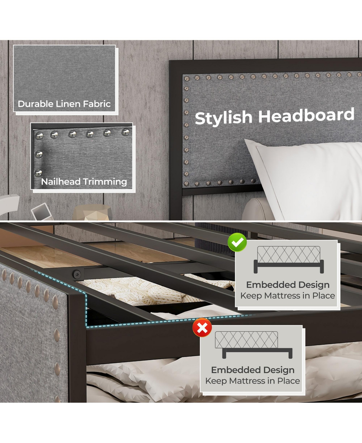Gymax Queen Frame w/ 2 Storage Drawers Led Lights Slats Support Modern - Grey+black
