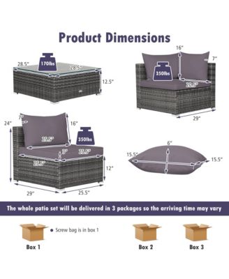 7PCS Patio Rattan Sectional Sofa Set Outdoor Furniture Set w/ Cushions