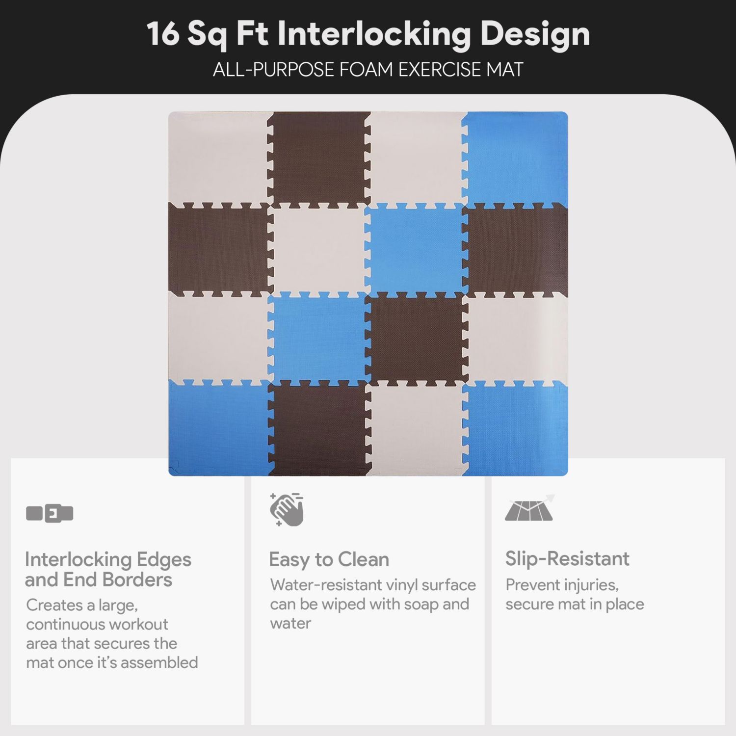 16 Tile Thick Interlocking Puzzle Foam Exercise Play Mat