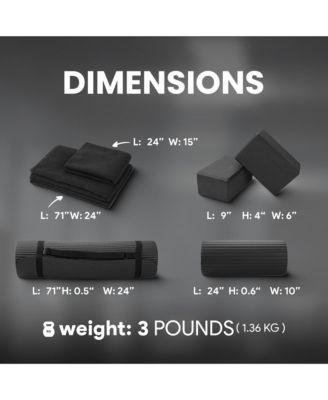 7 Piece Yoga Set with Mat, Stretch Strap & Knee Pad, Black