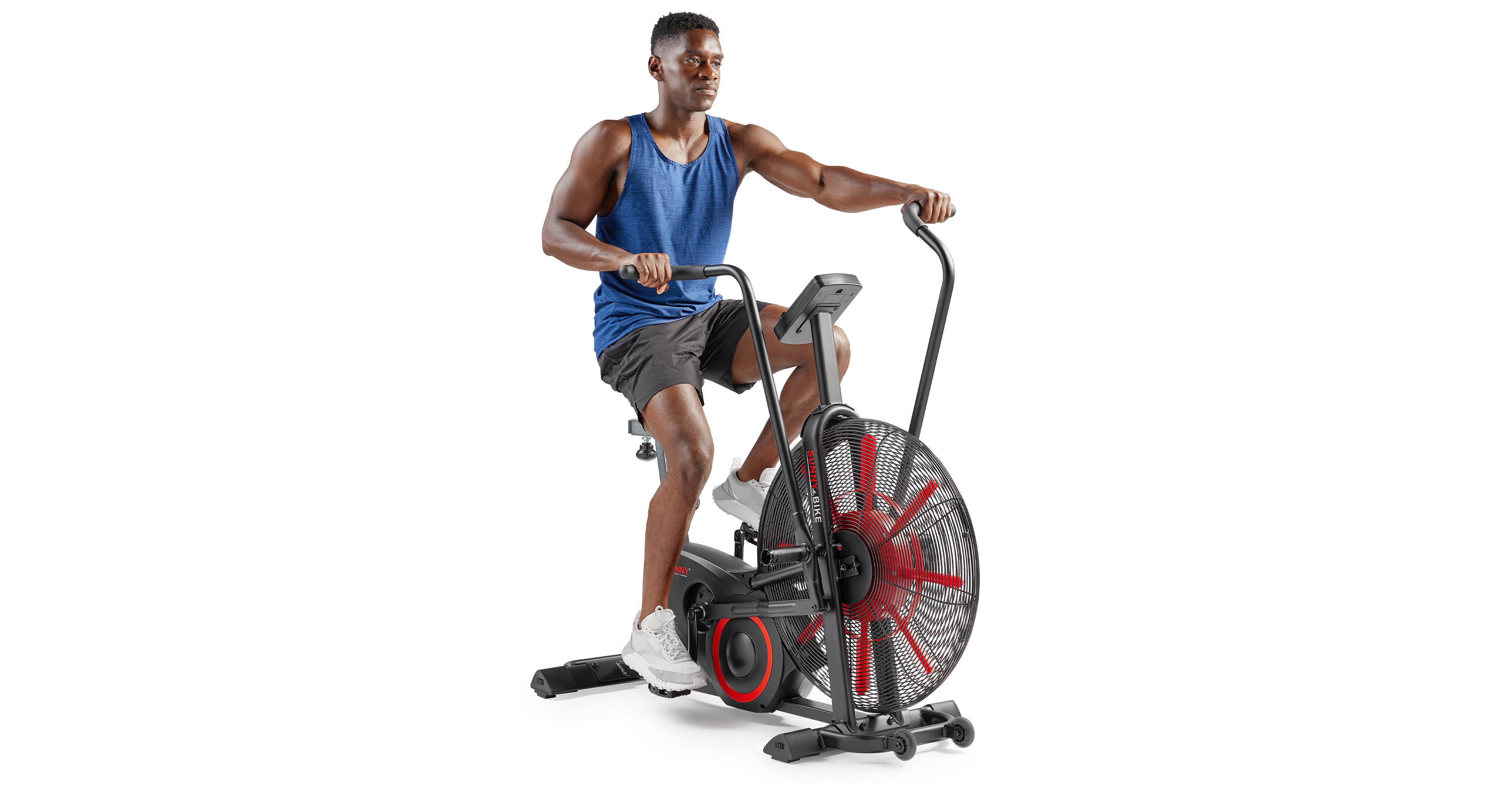 Sunny Health & Fitness Smart Customizable Air Bike Trainer, 330LB Capacity Leg + Arm Cardio Workout, with SunnyFit App Bluetooth Link