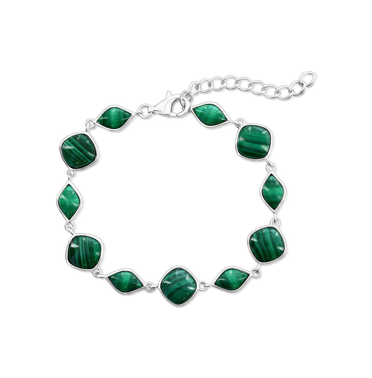 Sterling Silver Multi-Shaped Link Bracelet - Malachite - Malachite