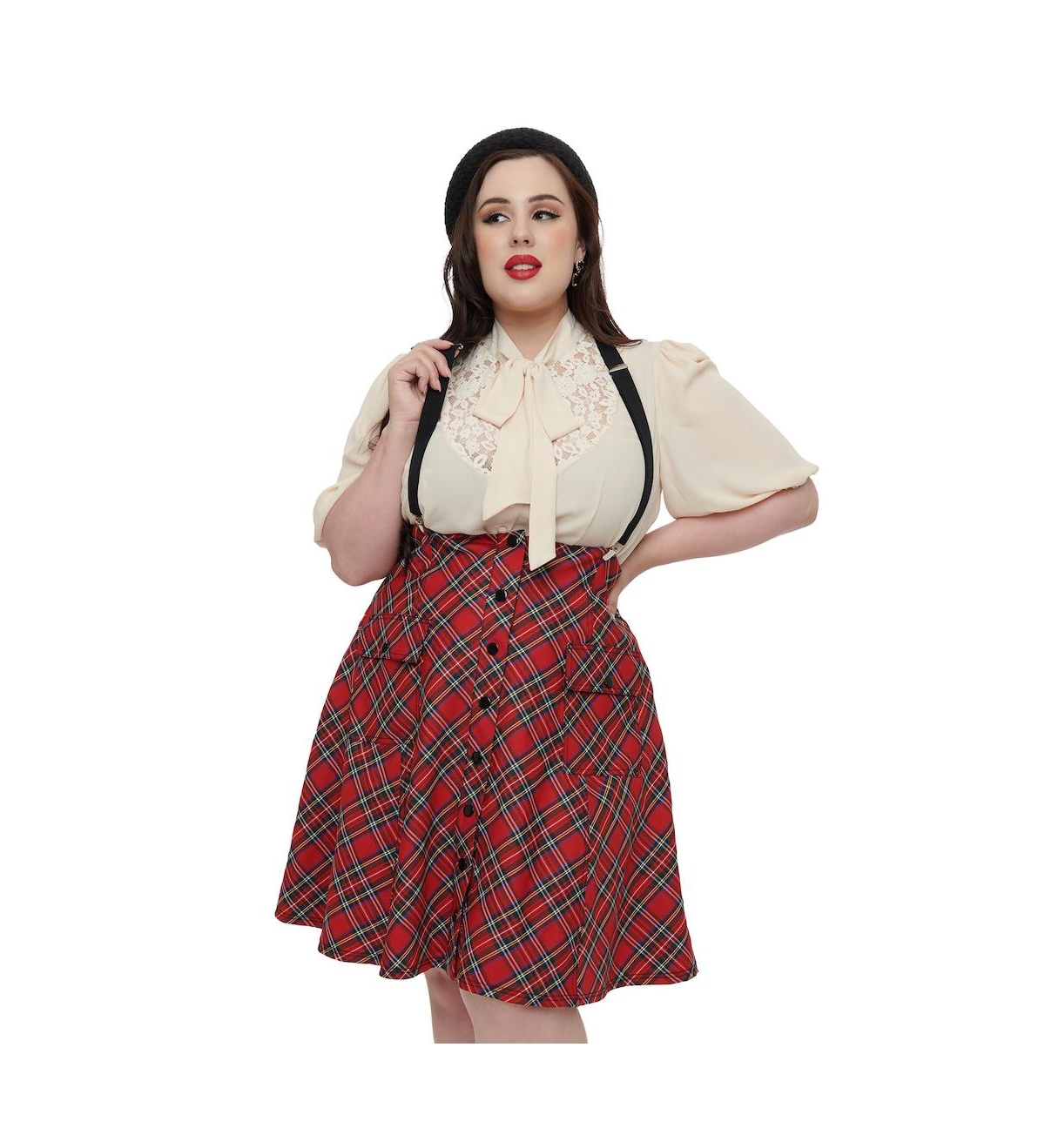 Unique Vintage Plus Size 1950s Suspender Flare Skirt