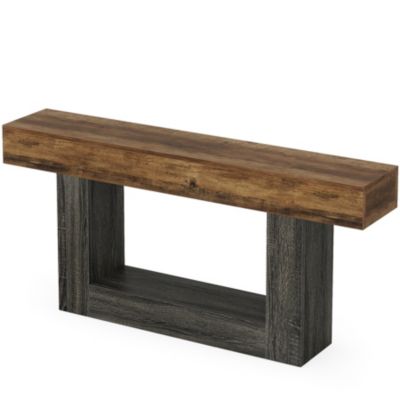 63-Inch Farmhouse Wood Console Table with U-Shaped Base, 2-Tier Narrow Sofa Table for Entryway & Living Room