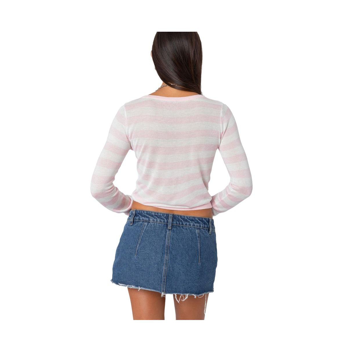 Edikted Women's Candice striped knit top - Light-pink