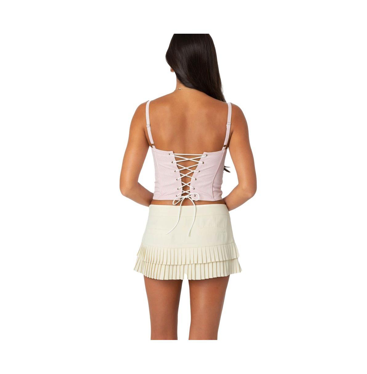 Edikted Women's Cammie Striped Corset - Pink-and-white