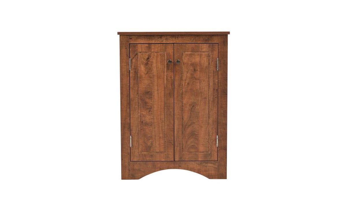 Corner Triangle Bathroom Storage Cabinet with Adjustable Shelves for Space-Saving Organization - Brown