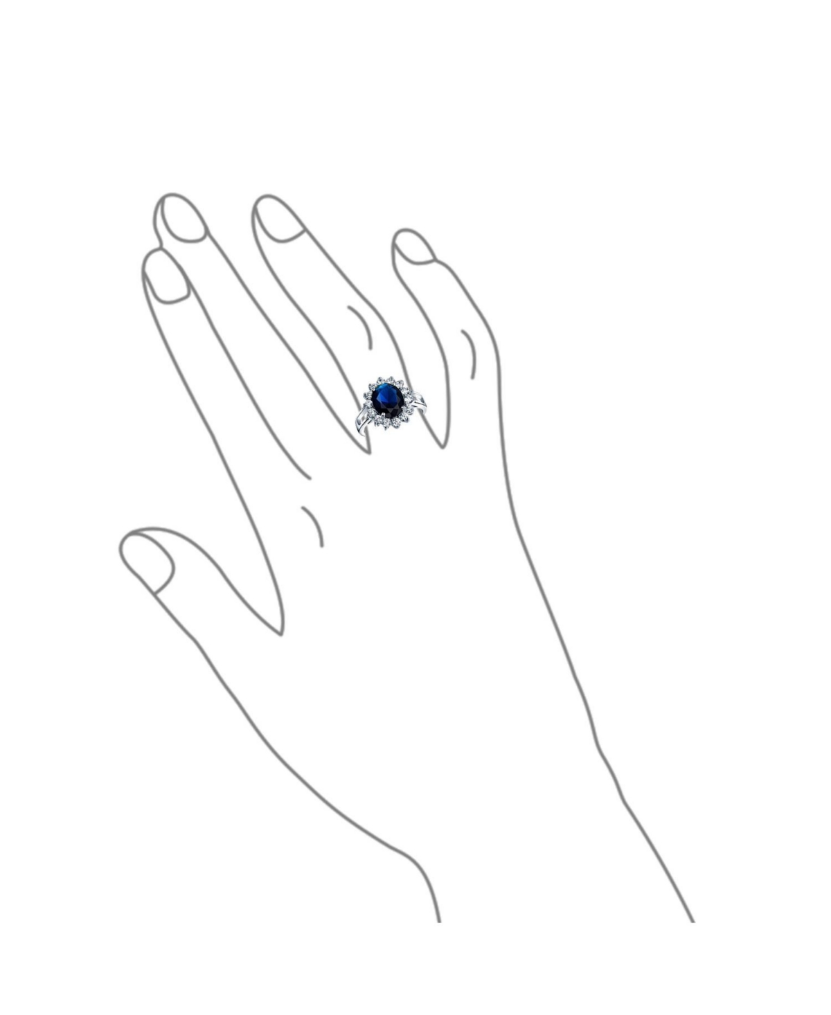 Bling Jewelry Classic Traditional 5CTW Royal Blue Cz Crown Halo Oval Cubic Zirconia Engagement For Women Promise Ring .925 Sterling Silver
