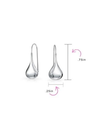Simple Plain Puffed Teardrop Pear Shaped Rain Drop Earrings Fishhook Threader Polish Sterling Silver .75 Inch