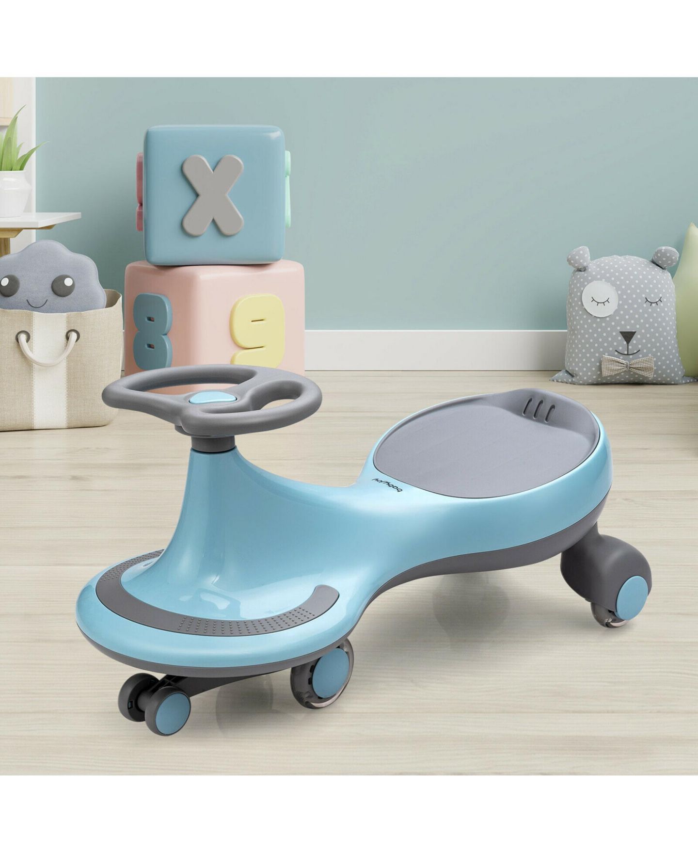 Детская игрушка Gymax Wiggle Car 27"L x 12"W x 14"H with Flashing Wheels Ride-On Toy, 110 lb. Capacity, Ages 2+, цвет: Серый, вариант 1 — фото 2