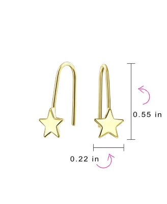 Minimalist Tiny Celestial USA Patriotic Rock Star Threader Earrings 14K Yellow Gold
