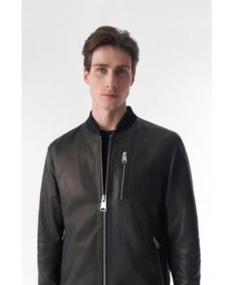Men's Genuine Leather Bomber Jacket, Natural Grain Black
