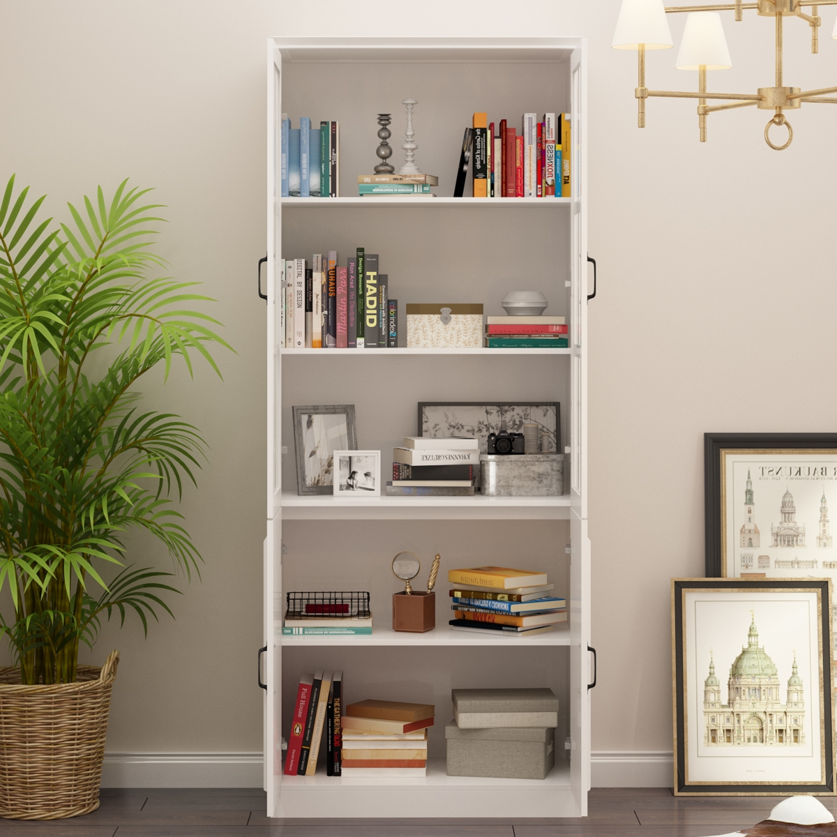 Famapy White Wooden 6 Shelves Standard Bookcase, Storage Cabinet