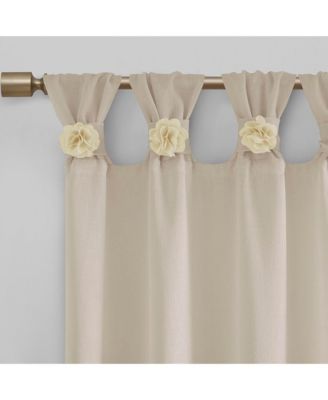 Rosette Floral Embellished Cuff Tab Top Solid Curtain Panel, 50"W x 95"L
