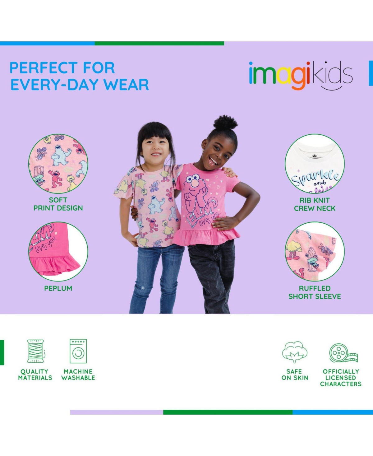 Sesame Street Toddler Girls 3 Pack T-Shirts to (12 Months - 6-6X) -/ pink