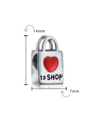 Words Shopping Bag Heart Love To Shop Charm Bead .925Sterling Silver