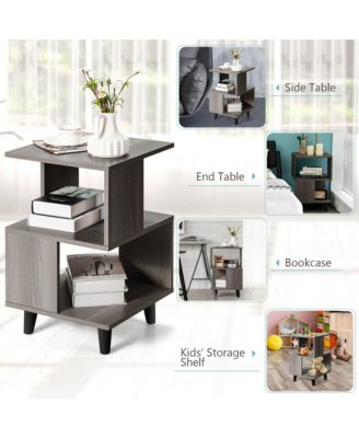 2 PCS Nightstand Set Modern Side End Table Storage Shelf Grey