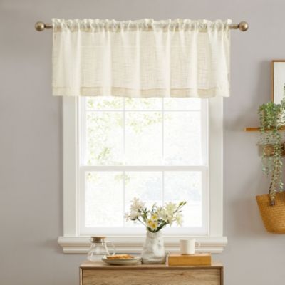 Linda Faux Linen Textured Semi Sheer Privacy Light Filtering Transparent Thick Half Short Rod Pocket Curtain Valance Topper Small Windows
