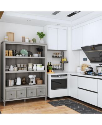 3-Tier Open Shelves, Bookcase Accent Storage Cabinet with 2 Drawers