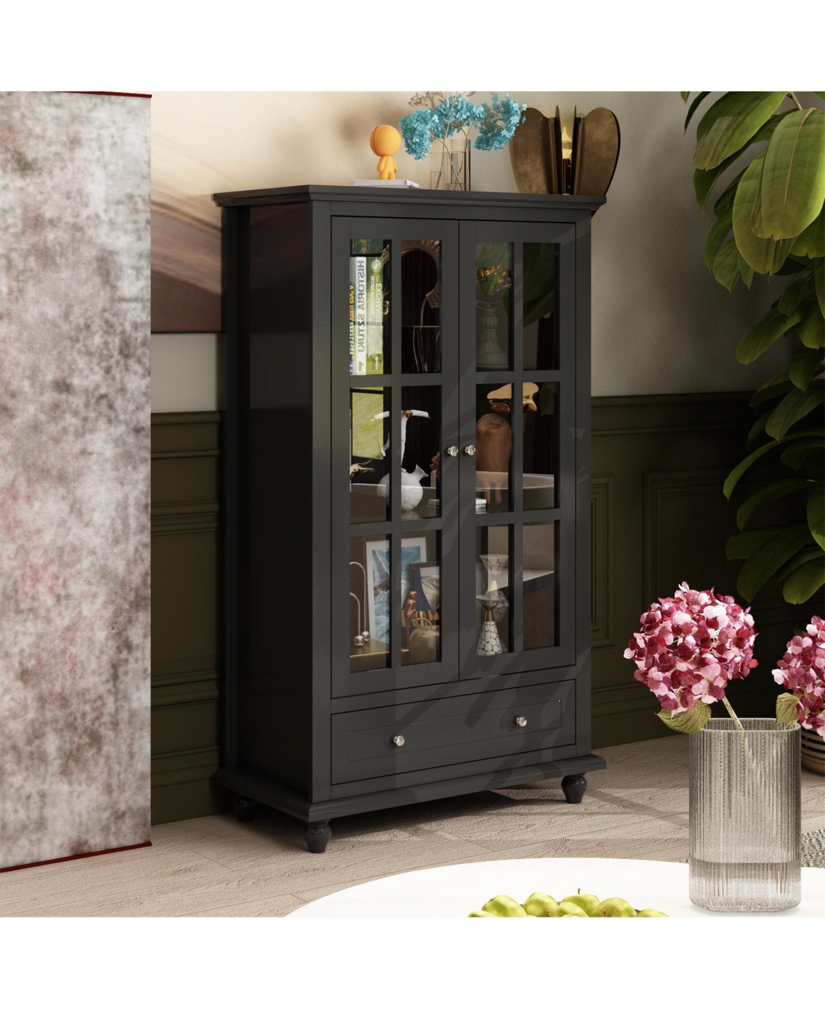 Brown Wooden Standard Bookcase with 3-Tier Shelves and Drawer