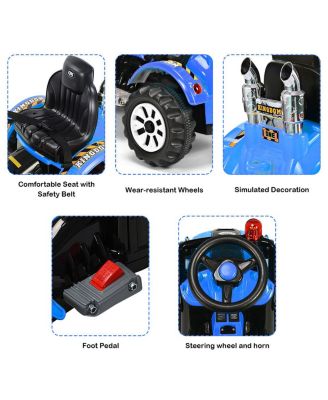 12V Battery Powered Kids Ride On Excavator Truck w/ Front Loader Digger