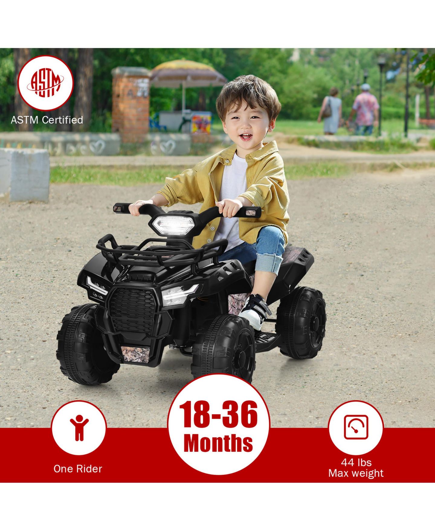 Детская игрушка Costway Kids ATV Quad Electric Ride-On Toy with LED Light, 44 lb. Capacity, Ages 18-36 Months, цвет: Чёрный — фото 6