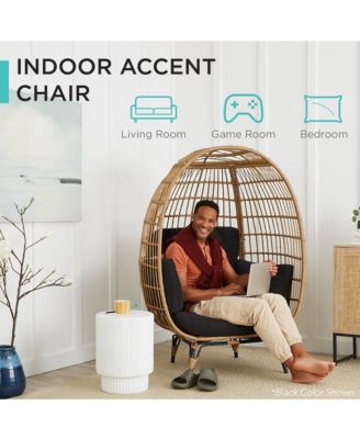 Wicker Egg Chair Oversized Indoor Outdoor Patio Lounger w/ Steel Frame, 440lb Capacity