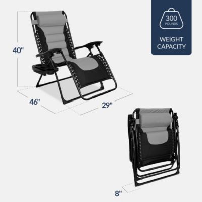 Oversized Padded Zero Gravity Chair, Folding Outdoor Patio Recliner w/ Side Tray