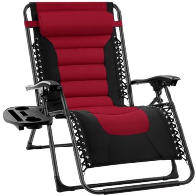 Oversized Padded Zero Gravity Chair, Folding Outdoor Patio Recliner w/ Side Tray