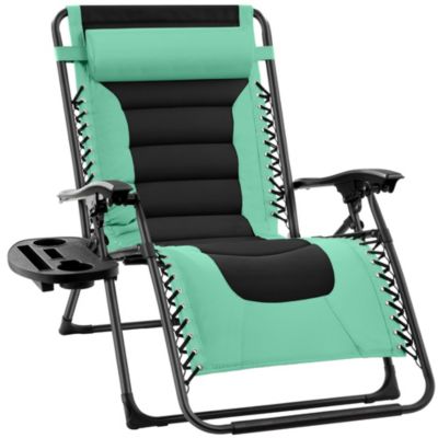 Oversized Padded Zero Gravity Chair, Folding Outdoor Patio Recliner w/ Side Tray