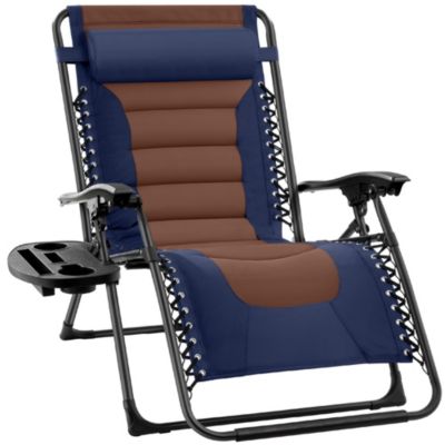 Oversized Padded Zero Gravity Chair, Folding Outdoor Patio Recliner w/ Side Tray