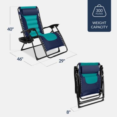 Oversized Padded Zero Gravity Chair, Folding Outdoor Patio Recliner w/ Side Tray
