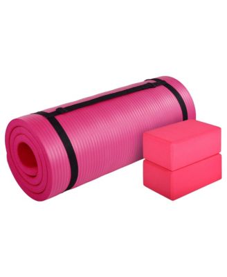 71"x24" Anti Tear Yoga Mat w/Strap, Knee Pad & Blocks, Pink