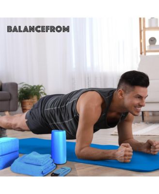 7 Piece Yoga Set with Mat, Stretch Strap, & Knee Pad, Blue