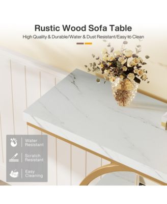 41.3" Console Table, Industrial 4-Tier Sofa Table Entryway Table with Circle Base, Narrow Wood Accent Tables with Shelves, Light Brown