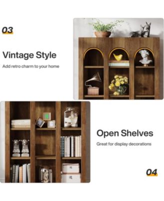 5-Tier Farmhouse Tall Bookshelf Set of 2, 70.87-Inch Rustic Wood Bookcase with Open Shelves, Vintage Display Storage Shelving Unit