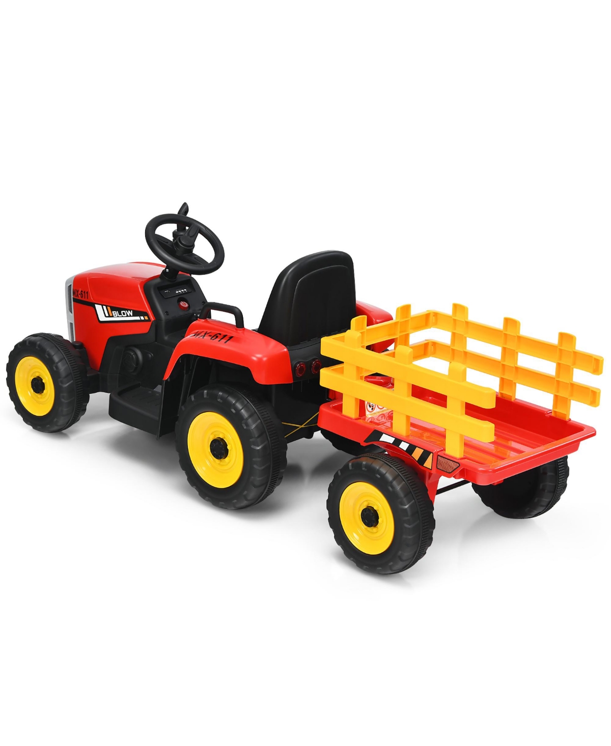 Costway 12V Kids Ride On Tractor with Trailer Ground Loader w/ Rc & Lights