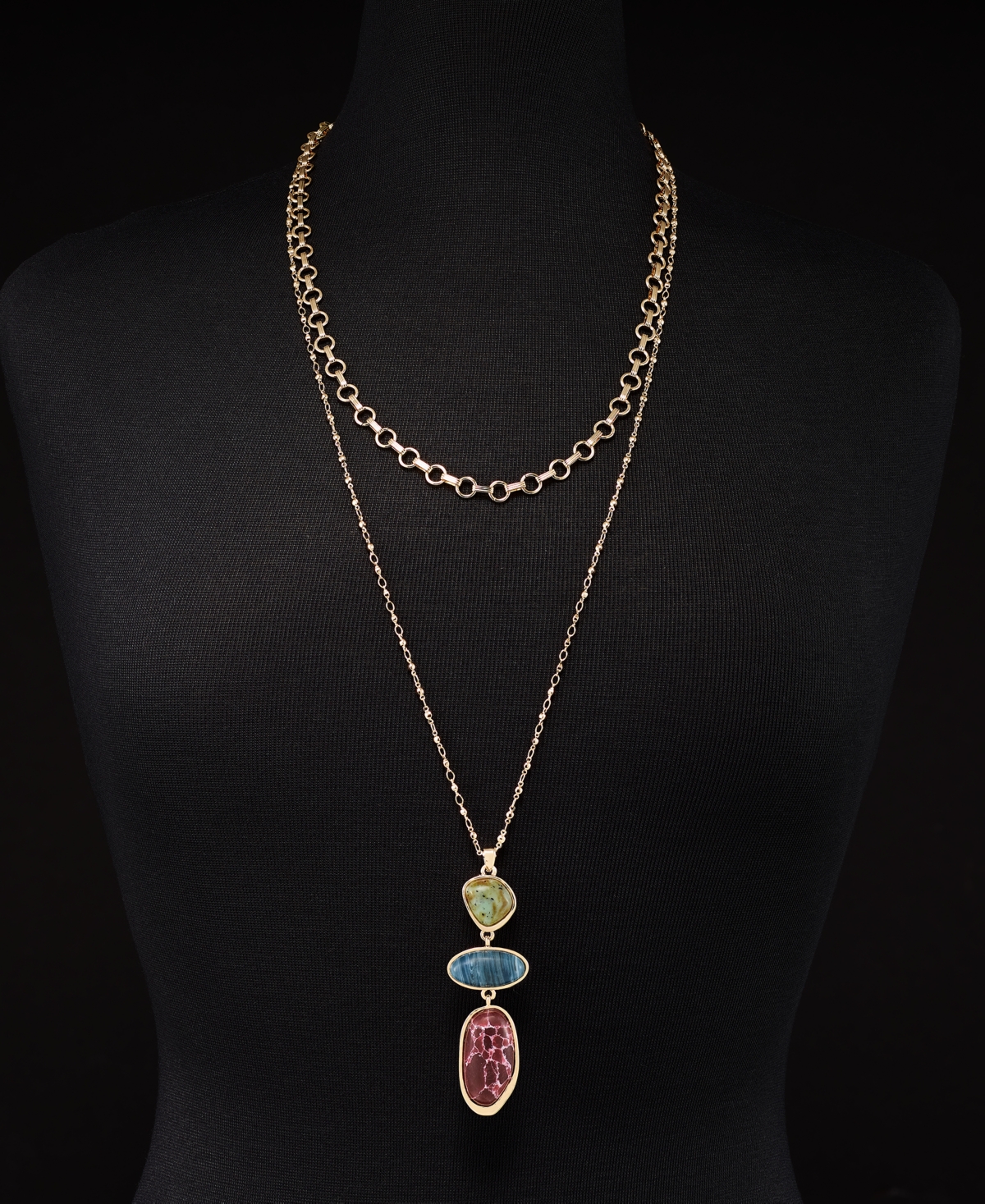 Style & Co Gold-Tone Triple Stone Layered Pendant Necklace, + extender, Created for Macy's