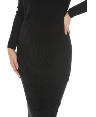 Women's Long Sleeve Rib Midi Sweater Dress