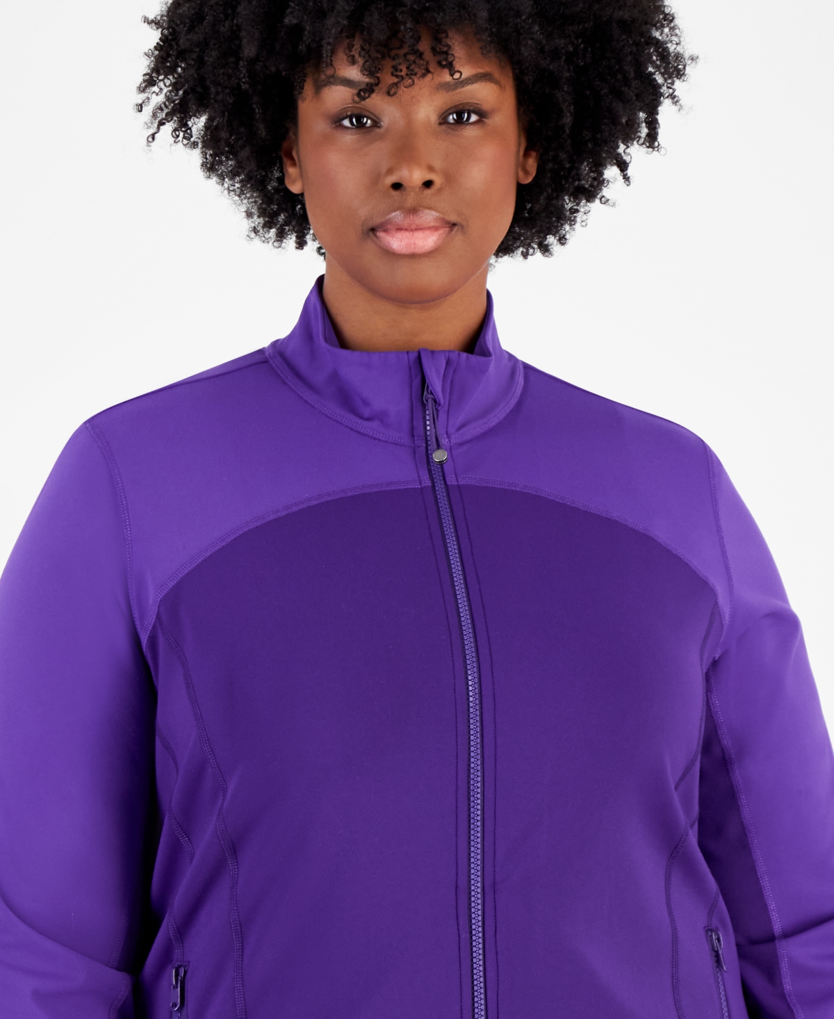 Id Ideology Plus Size Soft Flex Colorblocked Zip-Up Top, Created for Macy's