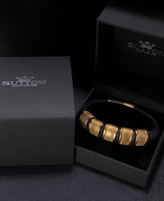Vanguard Gold Black Leather Stainless Steel Bracelet