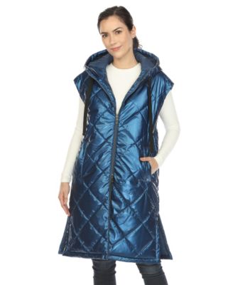 Women's Metallic Long Puffer Vest Jacket