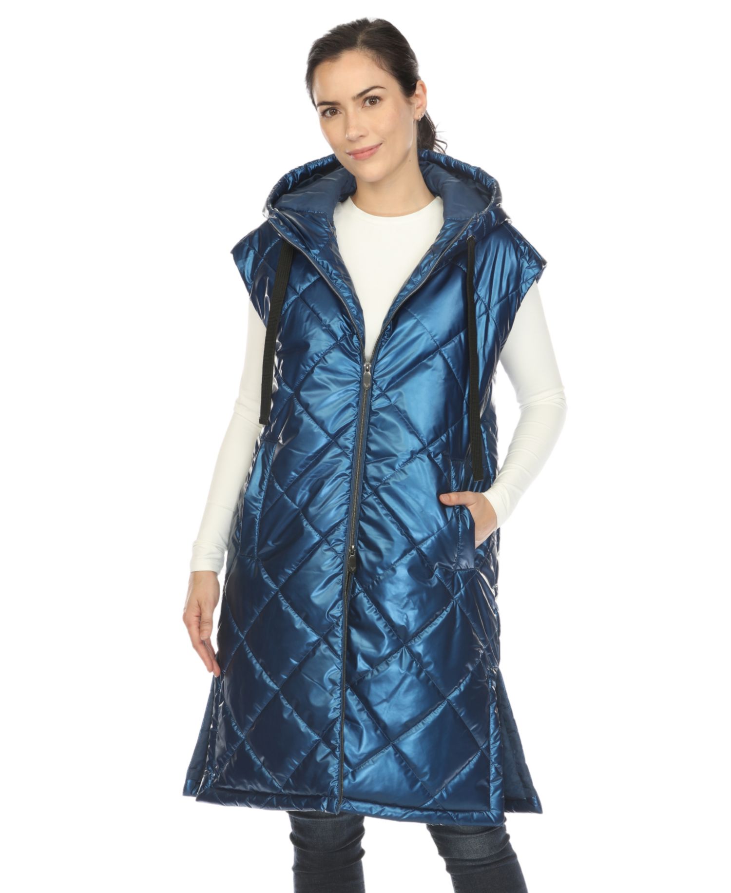 Women's Metallic Long Puffer Vest Jacket