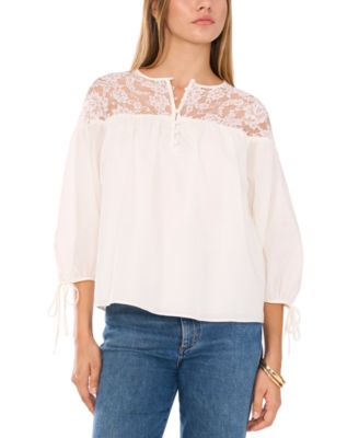 1.STATE - Women's Lace-Yoke 3/4-Sleeve Tie-Cuff Blouse