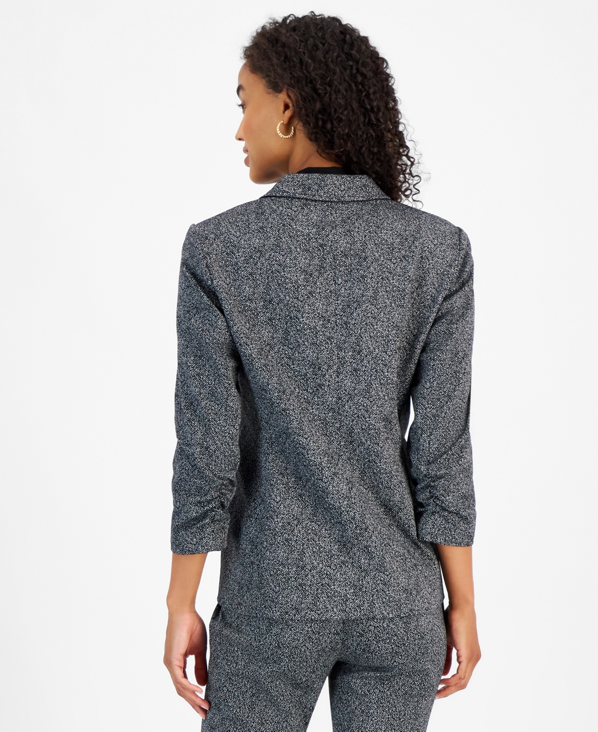 Kasper Women's Printed Ruched-Sleeve One-Button Blazer, Regular & Petite Sizes