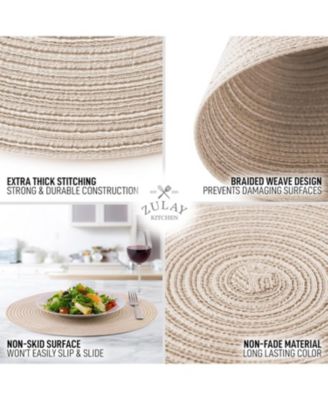 Braided Round Place Mats & Anti-Skid Placemat for Dining - Set of 6