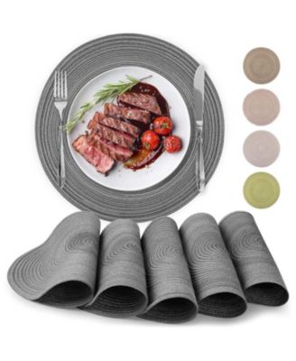 Braided Round Place Mats & Anti-Skid Placemat for Dining - Set of 6